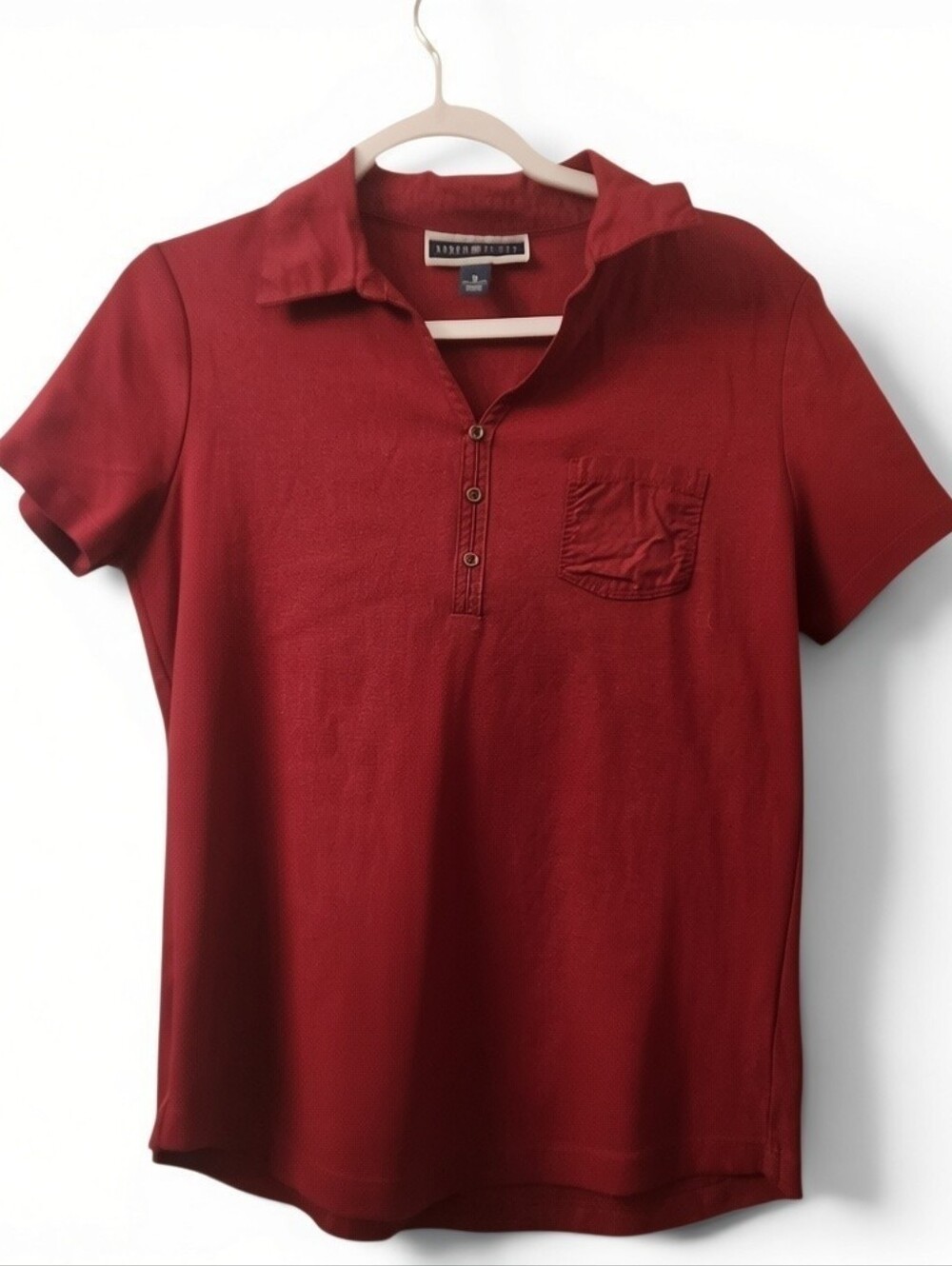 Karen Scott Short Sleeve Cotton Polo Top - Burgundy Red
